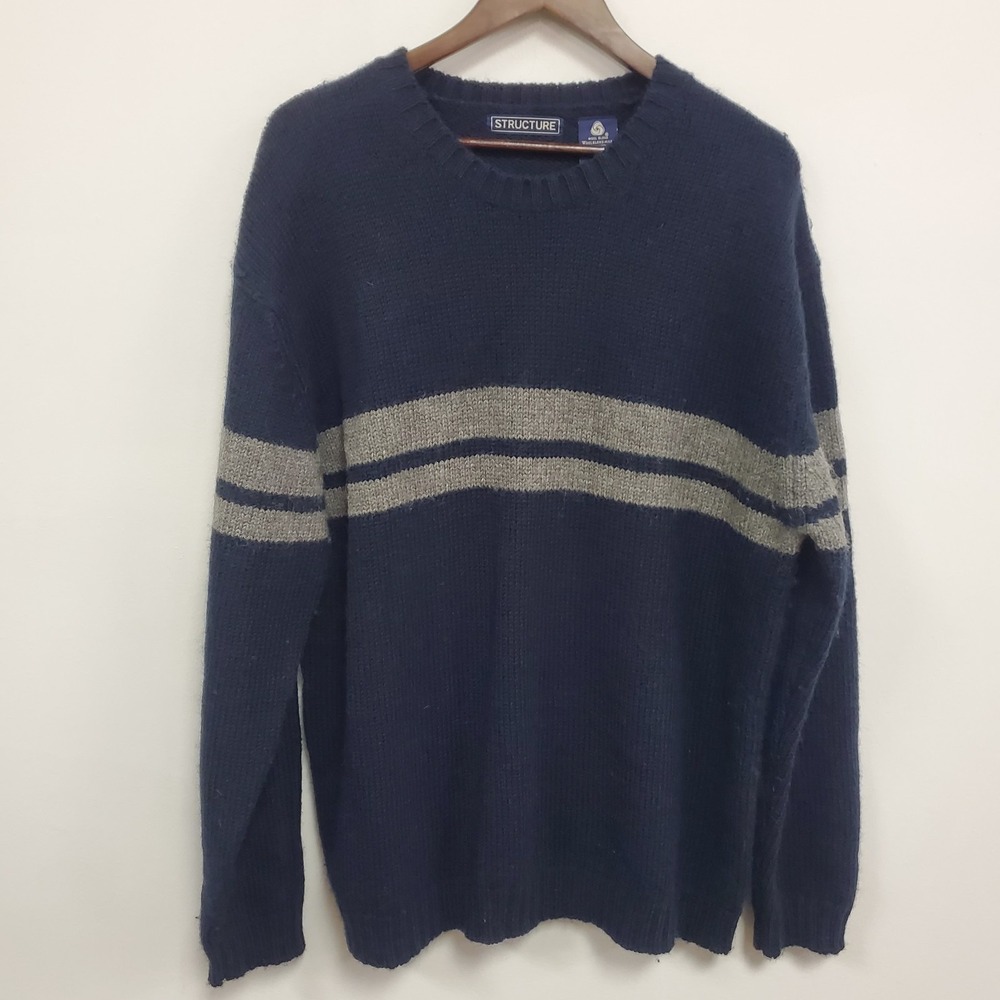 Vtg Structure Mens Y2K Chunky Wool Alpaca Blend Sweater Size XL Blue Preppy
